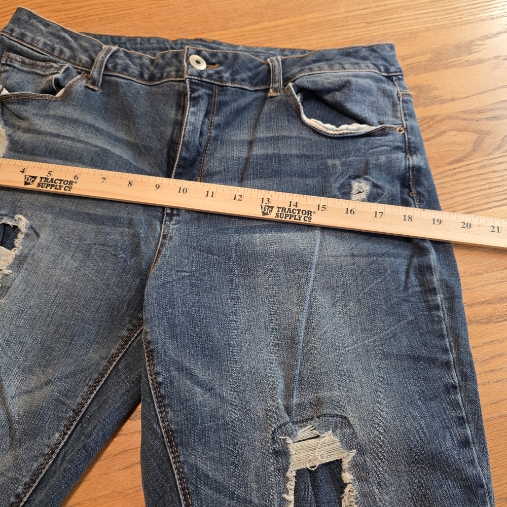 Faded Glory Distressed Patched Denim Blue Stretch Jeans Womens Plus Size 16W - Picture 11 of 16